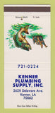 Matchbook Cover - Kenner Plumbing Supply Kenner LA 30 Strike