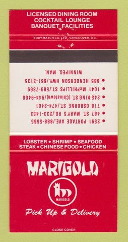 Matchbook Cover - Marigold Restaurant Winnipeg MB 30 Strike