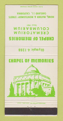 Matchbook Cover - Chapel of Memories Crematorium Oakland CA 30 Strike