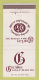 Matchbook Cover - Guardian Van and Storage Oakland Sacramento CA 30 Strike