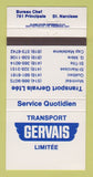 Matchbook Cover - Gervais Trucking St Narcisse QC 30 Strike