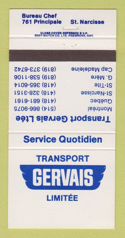 Matchbook Cover - Gervais Trucking St Narcisse QC 30 Strike