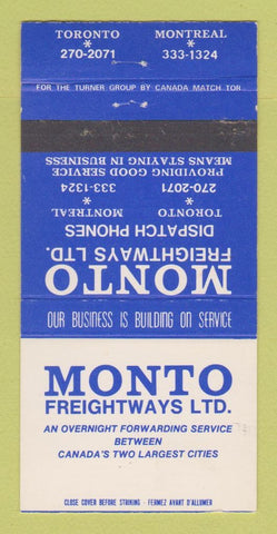 Matchbook Cover - Monto Freightways Trucking Toronto ON Montreal WEAR 30 Strike