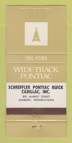 Matchbook Cover - Pontiac Buick Cadillac Sunbury PA Mesa Tan WEAR 30 Strike