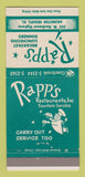 Matchbook Cover - Rapp's Restaurant Arlington Heights IL 30 Strike