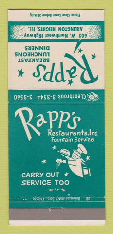 Matchbook Cover - Rapp's Restaurant Arlington Heights IL 30 Strike