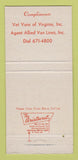 Matchbook Cover - Allied Van Lines Vet Vans Virginia VA Trucking 30 Strike