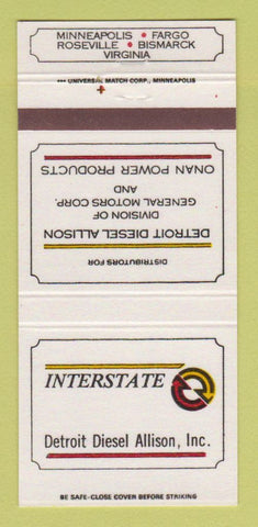 Matchbook Cover Interstate Detroit Diesel Allison Minneapolis MN Fargo 30 Strike