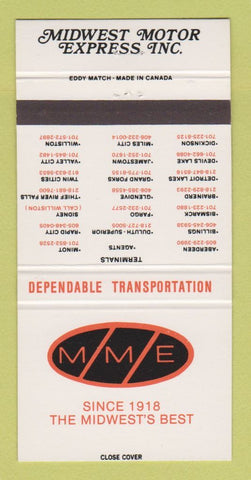 Matchbook Cover - Midwest Motor Express Trucking Bismarck ND 30 Strike