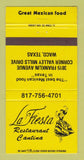 Matchbook Cover - La Fiesta Mexican Restaurant Waco TX girlie 30 Strike