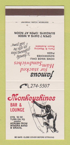 Matchbook Cover - Monkeyshines Bar Lounge Pizza Madison WI 30 Strike