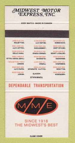 Matchbook Cover - Midwest Motor Express Trucking Bismarck ND 30 Strike