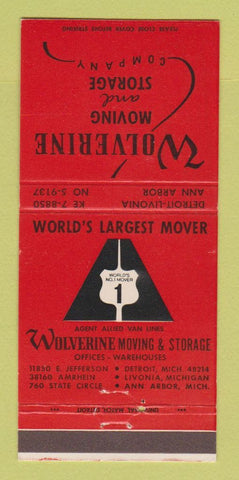 Matchbook Cover Wolverine Moving Storage Trucking Detroit Ann Arbor MI 30 Strike