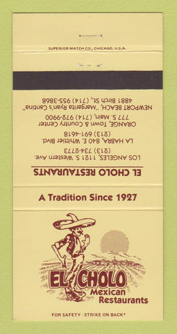 Matchbook Cover - El Cholo Meixcan Los Angeles Orange Newport Beach CA 30 Strike