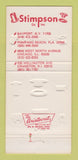 Matchbook Cover - Stimpson Fasteners  Bayport NY Pompano Beach FL 30 Strike