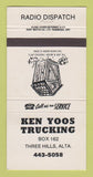 Matchbook Cover - Ken Yoos Trucking Three Hills AB 30 Strike