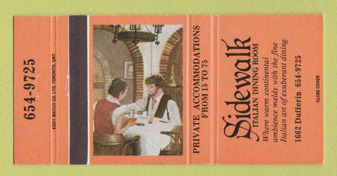Matchbook Cover - Sidewalk Italian Restaurant Toronto ON 30 Strike