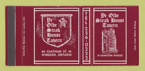 Matchbook Cover - Ye Olde Steak House Tavern Windsor ON SAMPLE 30 Strike