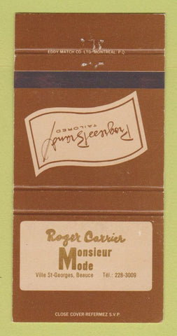 Matchbook Cover - Roger Carrier Men's Clothes Progress Brand Beauce QC 30 Strike