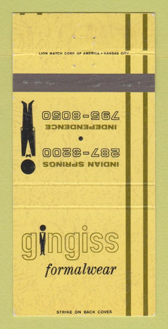 Matchbook Cover - Gingiss Formal Clothes Independence MO Men's 30 Strike