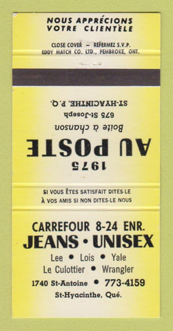 Matchbook Cover - Carrefour Jeans Lee Wrangler St Hyacinthe QC YELLOW 30 Strike