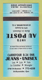 Matchbook Cover - Carrefour Jeans Lee Wrangler St Hyacinthe QC BLUE 30 Strike