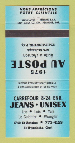 Matchbook Cover - Carrefour Jeans Lee Wrangler St Hyacinthe QC BLUE 30 Strike