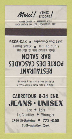 Matchbook Cover - Carrefour Jeans Lee Wrangler St Hyacinthe QC GRAY 30 Strike