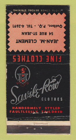 Matchbook Cover - Savile Row Men's Clothes Jean Clement Quebec QC WEAR 30 Strike