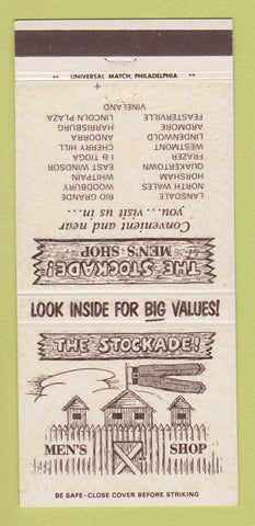 Matchbook Cover - Stockade Men's Clothes Vineland NJ Quakertown PA 30 Strike