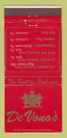 Matchbook Cover - DeVono's Men's Clothes Hagerstown MD York PA 30 Strike