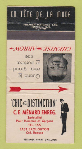 Matchbook Cover - CE Menard Men's Clothes Beauce QC Arrow WEAR 30 Strike