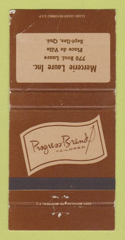 Matchbook Cover - Progress Brand Men's Clothes Sept Iles QC #1 WORN 30 Strike
