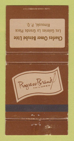 Matchbook Cover Progress Brand Men's Clothes Rimouski QC Charles Omer 30 Strike