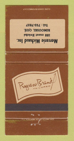 Matchbook Cover - Progress Brand Men's Clothes Michaud Rimouski QC 30 Strike