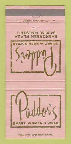 Matchbook Cover - Paddor's Women's Clothes Chicago I 30 Strike