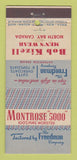 Matchbook Cover Montrose Men's Clothes Bob Kizell North Bay ON 21 Strike Feature