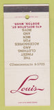 Matchbook Cover - Louis Men's Clothes Boston MA 30 Strike