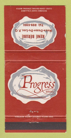 Matchbook Cover - Progress Brand Men's Clothes Notre Dame Du Lac QC 30 Strike