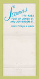 Matchbook Cover - Scoma's Restaurant San Francisco CA 30 Strike