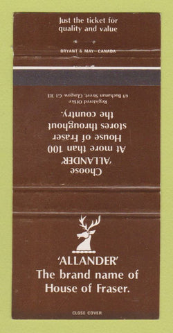 Matchbook Cover - Allander Clothes House of Fraser Glasgow 30 Strike