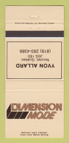 Matchbook Cover - Dimension Mode Clothes Yvon Allard Nicolet QC 30 Strike