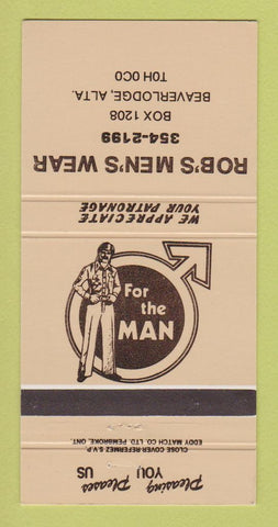 Matchbook Cover - Rob's Men's Clothes Beaverlodge AB 30 Strike