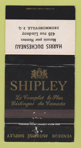 Matchbook Cover - Shipley Men's Clothes Duchesneau Drummondville QC 30 Strike