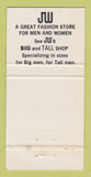 Matchbook Cover - Johnstone Walker Clothes Calgary AB 30 Strike