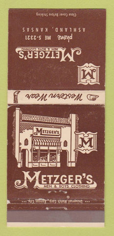 Matchbook Cover - Metzger's Men's Clothes Ashland KS 30 Strike