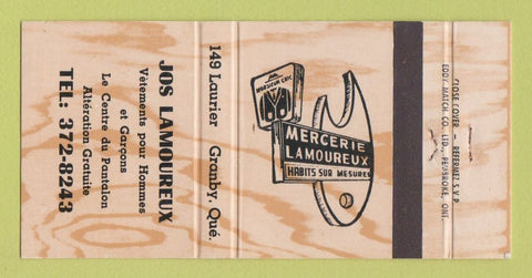 Matchbook Cover - Jos Lamoureux Men's Clothes Granby QC 30 Strike