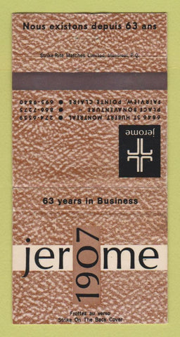 Matchbook Cover - Jerome 1907 Clothes Montreal QC SAMPLE 30 Strike