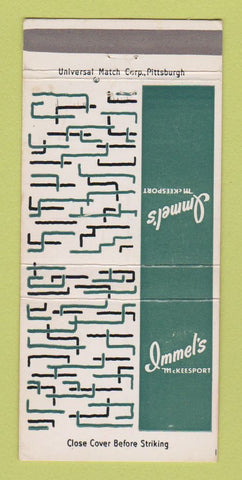 Matchbook Cover - Immel's McKeesport PA Clothes 30 Strike