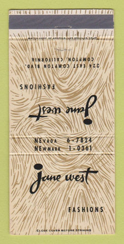 Matchbook Cover - Jane West Women's Clothes Compton CA 30 Strike